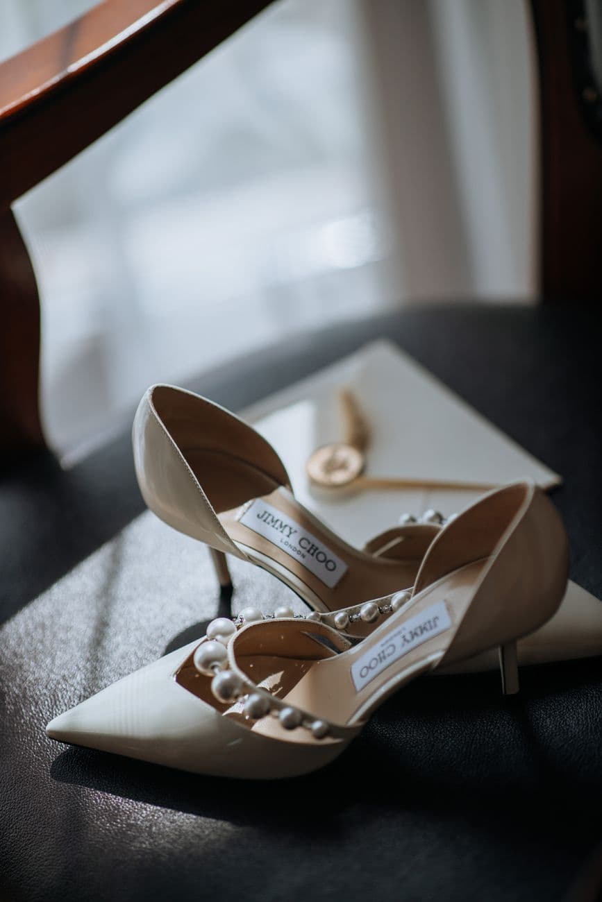Ivory Jimmy Choo pearl-strap heels