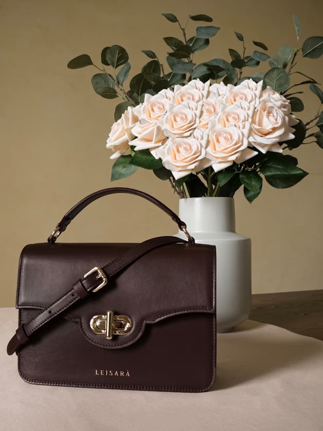 Mahogany leather top-handle handbag